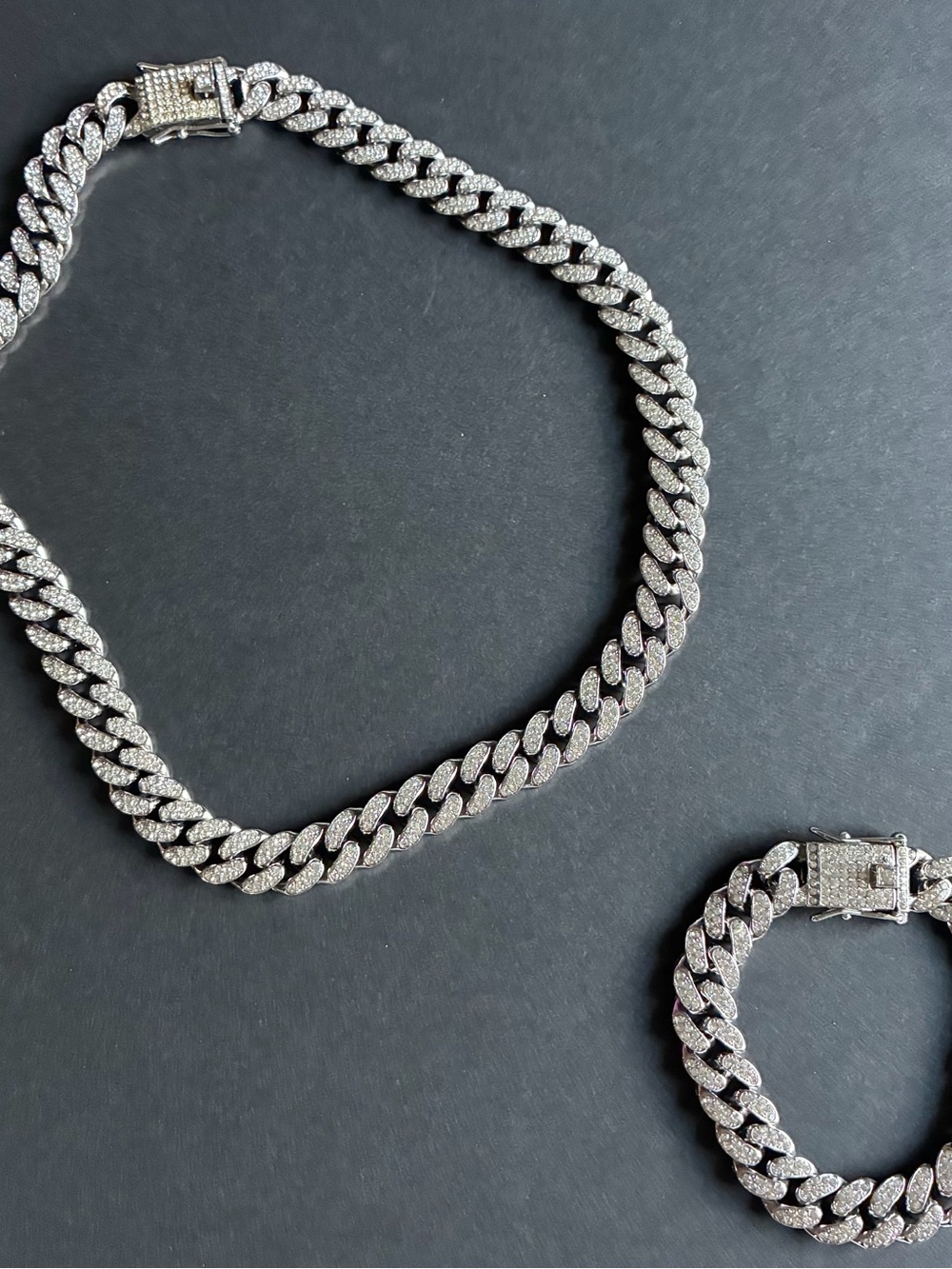 Men's Silver Pavé Cuban Link Necklace & Bracelet Set - Sparkling Chain Set
